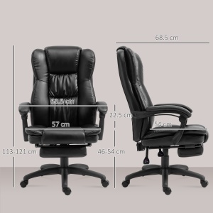Scaun de birou, Scaun directorial, Scaun pivotant, cu functie de masaj, functie de inclinare, piele artificiala, spuma, plastic PP, nailon, negru, 68,5 x 68,5 x 119-127 cm - Img 3