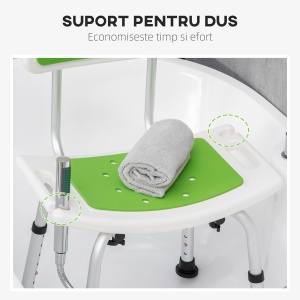 Scaun de dus pentru persoane in varsta, scaun de dus reglabil pe inaltime pe 6 nivele cu spatar, scaun curbat, suport pentru picioare anti-alunecare si suport pentru cap de dus, verde - Img 5