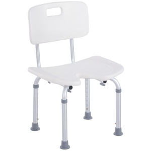 Scaun de Duș Reglabil pe 8 Nivele cu Orificii de Drenaj și Șezut în Formă de U, 48x42x71-83,5 cm, Alb