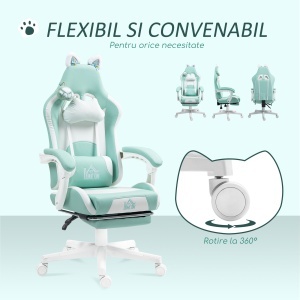 Scaun de Gaming Reclinabil cu Suport pentru Picioare și Perne, din Piele Artificială și Spumă, 65x62x116-124 cm, Albastru și Alb - Img 7