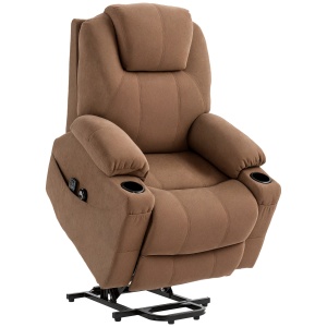 Scaun Electric Rabatabil cu 8 Puncte de Masaj și Telecomandă, Fotoliu Modern din Țesătură cu Efect de In, 90x101x107 cm, Cafea - Img 1