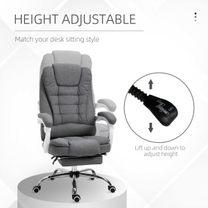 Scaun Ergonomic de Birou Reglabil cu Suport pentru Picioare, Spătar Înalt și Brațe, 65x70x115-123 cm, Gri - Img 6