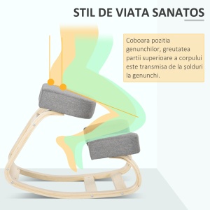 Scaun ergonomic din lemn cu perna captusita din spuma de cauciuc, 51x69x58, Gri - Img 6