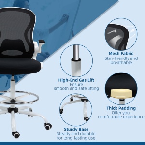Scaun ergonomic inalt pentru birou, pentru stat in picioare, cotiere rabatabile, suport lombar, inaltime reglabila, negru - Img 9