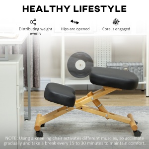 Scaun Ergonomic pentru Genunchi cu Înălțime Reglabilă din Lemn cu Rotile, 42x70x42-52 cm, Negru - Img 6