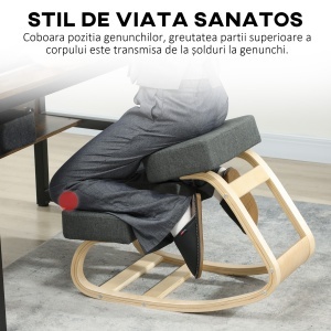 Scaun Ergonomic pentru Genunchi din Mesteacăn și Pernă Gri - Img 6