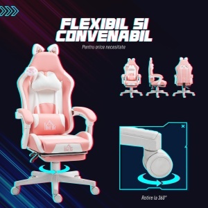 Scaun Gaming Ergonomic Roz cu Urechi Pisica - Img 7