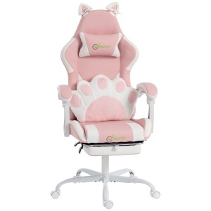 Scaun Gaming Fotoliu Gaming Ergonomic Rabatabil Suport Picioare Roz - Img 1