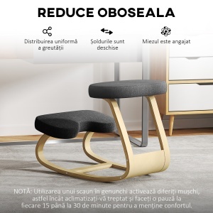 Scaun genunchi ergonomic, din Țesătură cu Aspect de In și Lemn, 50x73x55 cm, Negru - Img 6