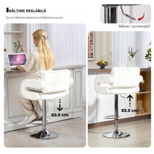 Scaun inalt de bar cu Spatar si Brate, Reglabil, Rotativ - Img 4
