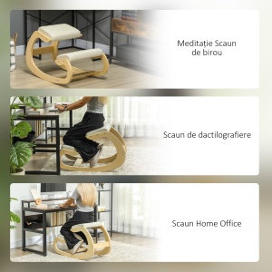 Scaun pentru Genunchi cu Mișcare de Legănare, Scaun Ergonomic Postural din Material Textil, 55x85x55 cm, Alb Crem - Img 7