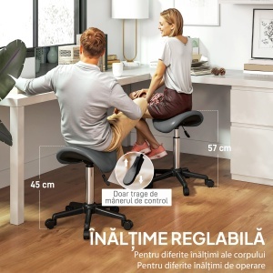 Scaun Pivotant tip Șa cu Roți Înălțime Reglabilă Piele Artificială Gri - Img 4