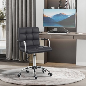 Scaun Rotativ cu Brațe din Piele Sintetică, Negru 52.5x54x94cm - Img 7