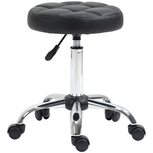 Scaun Rotativ cu Roti, Rotund, Scaun pentru Coafor și Estetician cu Înălțime Ajustabilă, Tapițat în Piele Ecologică, Ø35.5x51-67 cm, Negru - Img 1
