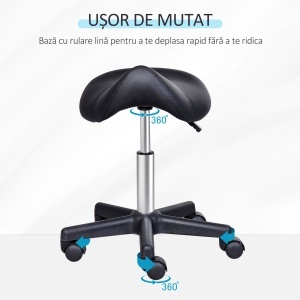Scaun Rotativ cu Roți, Scaun pentru Coafor și Estetician cu Înălțime Ajustabilă, Tapițat cu Piele Ecologică, 35x38x43-55 cm, Negru - Img 5