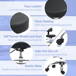 Scaun Rotativ la 360° și Reglabil pe Înălțime cu Suport pentru Picioare, 52x52x78-92 cm, Negru - Img 5