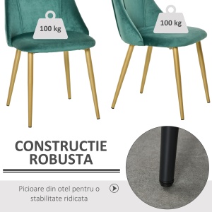 Scaune Moderne și Capitonate, Set din 2 Piese pentru Salon, Sufragerie, Bucătarie sau Zona de Servit Masa, 50x56.5x85 cm, Verde - Img 4