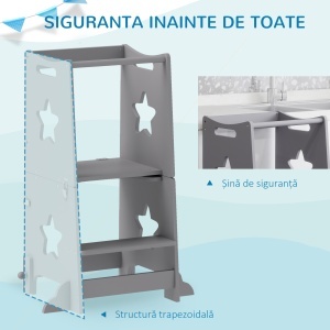 Scăunel 2 în 1 pentru Copii cu Bară de Siguranță pentru Bucătărie, Baie, Alb - Img 4