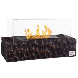 Șemineu cu Blat din Beton, Capac, Deflector din Sticlă Securizată și Rezervor de 0,15L, 33x16x18 cm, Negru