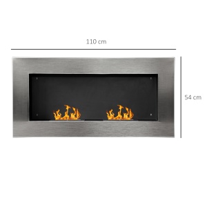 Șemineu pe Bioetanol Inox 110×54×14 cm cu 2 Arzătoare, Capacitate 1.5L, Șemineu Ecologic Suspendat pentru Interior - Img 3