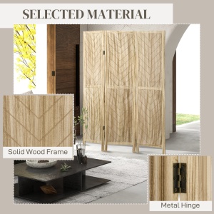 Separator de Cameră cu 3 Panouri, Ecran de Confidențialitate Pliabil Portabil pentru Interior din Lemn Masiv, Despărțitor de Perete, 120x170x1.6 cm, Natural - Img 5