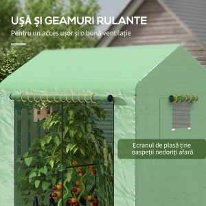 Sera Cu Intrare, Sera Cu Usa Rulanta Si Ferestre Din Plasa, 200 X 140 X 200 Cm, Verde - Img 6