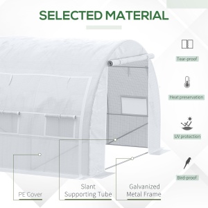 Seră cu Tunel cu Ușă, Panouri și 8 Ferestre Rulabile, în Oțel Zincat și PE, 3.97x3x2 m, Alb - Img 4