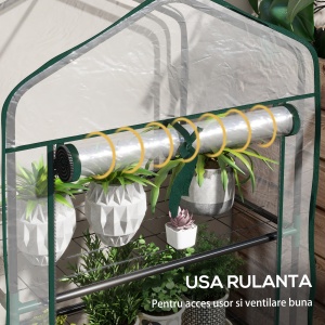 Sera de Balcon cu 3 Niveluri și Ușă Rulantă, Sera pentru Grădină cu Structură din Oțel și Acoperiș din PVC, pentru Plante, Legume, Flori, Fructe, 59x39x127 cm, Transparentă - Img 6