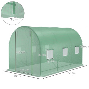 Seră de Grădină cu Ferestre, Ușă și Acoperiș Rotunjit, 3.5x2x2m, Verde - Img 3