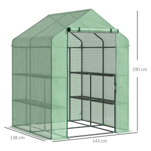 Sera de gradina cu rafturi, protectie din PE si usa care se ruleaza, 143L x 138l x 190H cm, verde - Img 3