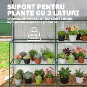 Seră de Grădină cu Rafturi și Ușă Rulabilă, Seră pentru Grădină cu Cadru din Oțel, Acoperiș din PE Anti-UV, pentru Legume, Flori și Plante, 123x187x189 cm, Alb - Img 4
