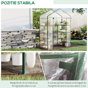 Sera de Gradina din Otel si PVC Transparent cu Usa Rulou, 143x73x195cm - Img 6