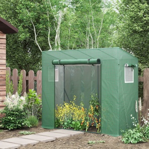 Sera de gradina din PE si otel cu 4 carlige, 2 ferestre laterale si copertina superioara ranforsata, 200x77x148-169 cm - Img 2