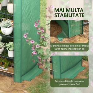 Seră de Grădină în 4 Niveluri cu Ușă Rulantă, Seră Mica din Metal & PE, 69x49x158 cm, Verde Închis - Img 7