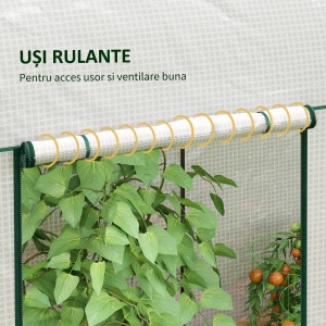 Seră de Grădină, Seră pentru Plante cu 2 Uși Batante Rulante, Acoperire PE, Anti-UV, 2x1x1,78 m, Alb - Img 6