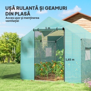 Seră de Grădină Tip Tunel 2x3x2 m cu Uși și Ferestre Rulabile, Seră pentru Grădină cu Acoperiș Înclinat, Structură din Oțel și Acoperire PE, pentru Legume, Flori, Fructe, Anti-UV, Verde - Img 5