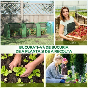 Sera de Gradina tip Tunel din Otel si Plastic PP cu Usi care se Ruleaza 295x100x80 cm, Verde - Img 8