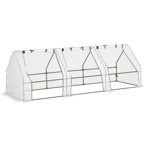 Sera de Gradina tip Tunel din PE pentru Plante si Flori cu Margini Extinse si Usi cu Fermoar 295x100x80 cm, Alb lucios - Img 1