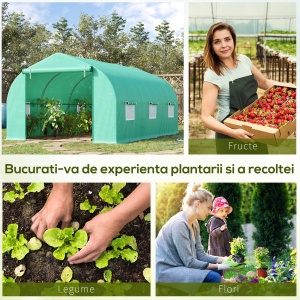 Seră pentru Grădină cu 6 Ferestre, Ușă Rulantă și Acoperiș Învelit PE, 4,5x3x2 m, Verde Închis - Img 8