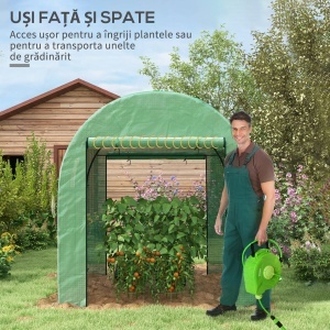 Seră Tip Tunel din Polietilenă Cu Uși și Ferestre din Plasă, Cort cu Capac din PE și Cadru de Oțel, Verde 1,8x1,8x2 m - Img 5