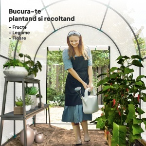 Seră Tip Tunel pentru Grădină Walk-in cu Acoperire din PE Rezistentă la UV, Uși și Ferestre cu Plasă, 1.8 x 1.8 x 2 m, Albă - Img 8