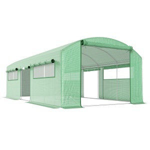 Seră Tunel cu 3 Uși Rulante, 6 Ferestre, Țăruși și Frânghii, Seră de Grădină din Oțel Galvanizat, 6x3x2 m, Verde - Img 1