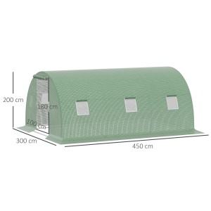 Sera Tunel de Exterior cu Copertina din PE, Usa cu Fermoar si 6 Ferestre, Verde - Img 3