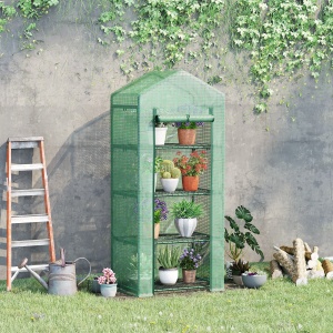 Sera verticala cu raft pe 4 niveluri, sera cu balcon si terasa din otel si PE verde inchis, 70x50x160cm - Img 2