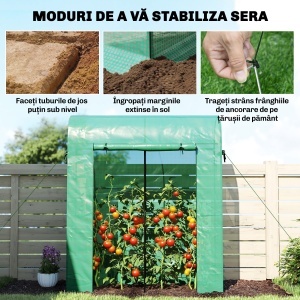 Sera Verticală pentru Balcon cu Ușă și Ferestre Rulabile, Sera pentru Grădină cu Structură din Oțel și Acoperiș din PE, pentru Plante, Legume, Flori, Fructe, Anti UV, 170x68x200 cm, Verde - Img 8