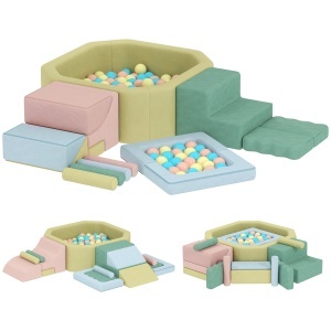 Set 15 Blocuri de Construcții Moi Modulabile pentru Copii cu 200 de Mingi pentru Uz Intern, Multicolor