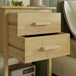 Set 2 Noptiere cu 2 Sertare și Poliță de Jos în Stil Nordic, Noptiere Moderne din Bambus, 40x34x60 cm, Lemn Natural - Img 8