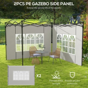 Set 2 Pereți Laterali pentru Chioșcuri, Foi Foișor cu Ferestre din PE și Plastic, 3x3 m sau 3x6 m, Alb - Img 4