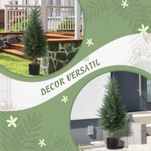 Set 2 Plante Artificiale de Chiparos cu 362 Frunze și Ghiveci cu Ciment și Mușchi, Plante Rezistente la UV, Ø40x90 cm, Verde - Img 6