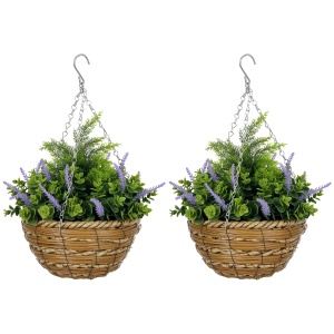 Set 2 Plante Artificiale de Lavandă cu Ghiveci și Cârlig, Ø25x34 cm, Verde și Violet - Img 1
